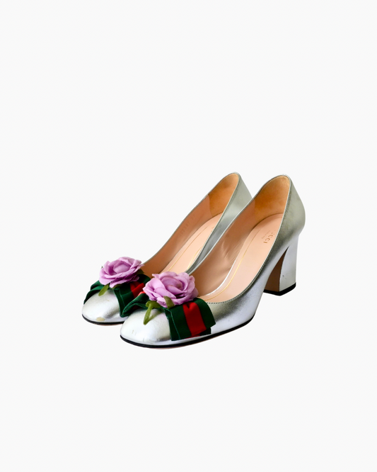 GUCCI METALLIC FLORAL PUMPS (37)